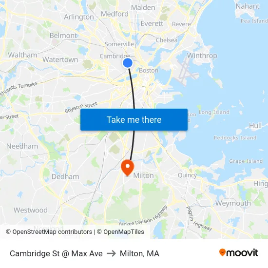 Cambridge St @ Max Ave to Milton, MA map