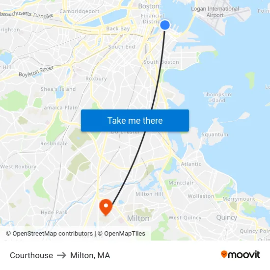 Courthouse to Milton, MA map