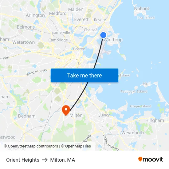 Orient Heights to Milton, MA map