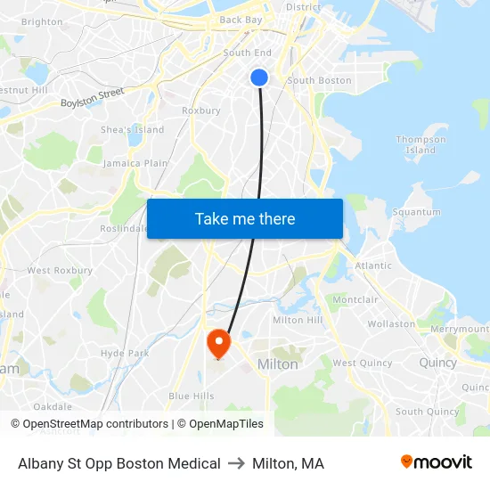 Albany St Opp Boston Medical to Milton, MA map
