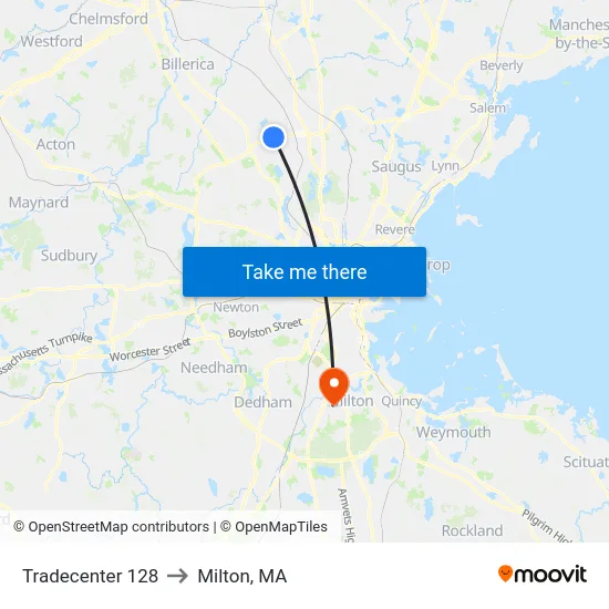 Tradecenter 128 to Milton, MA map