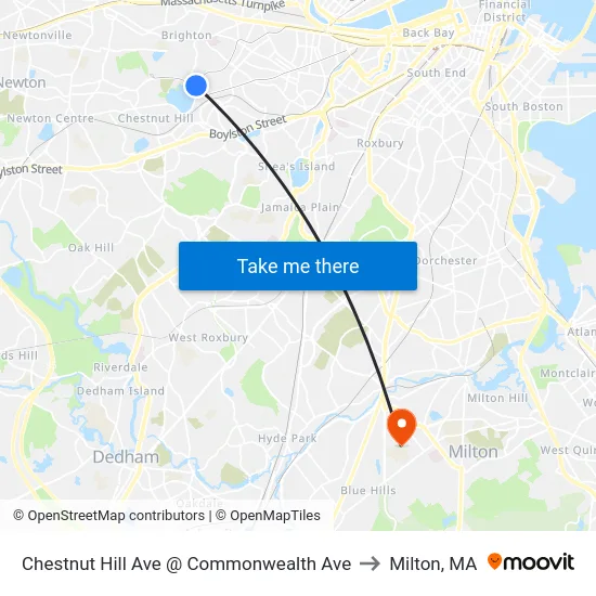Chestnut Hill Ave @ Commonwealth Ave to Milton, MA map