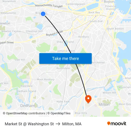 Market St @ Washington St to Milton, MA map