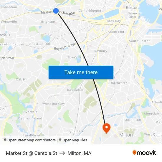 Market St @ Centola St to Milton, MA map