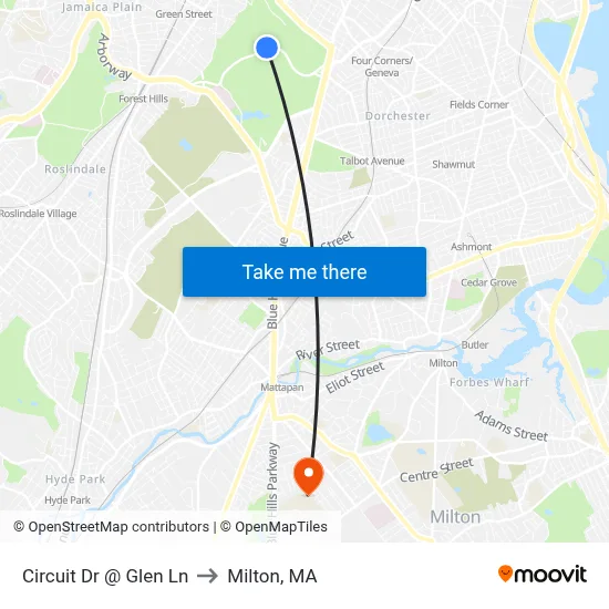 Circuit Dr @ Glen Ln to Milton, MA map