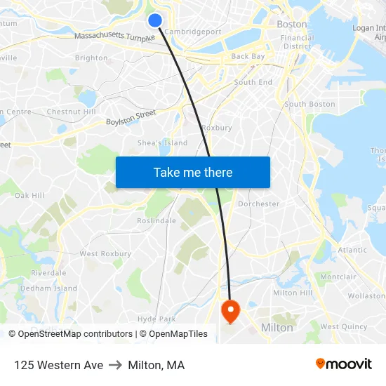 125 Western Ave to Milton, MA map