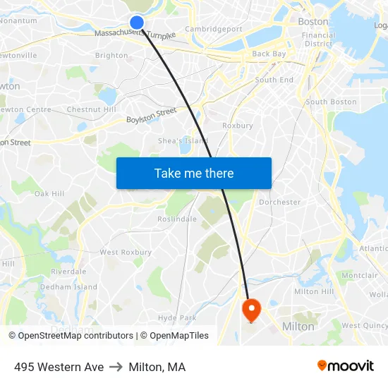 495 Western Ave to Milton, MA map
