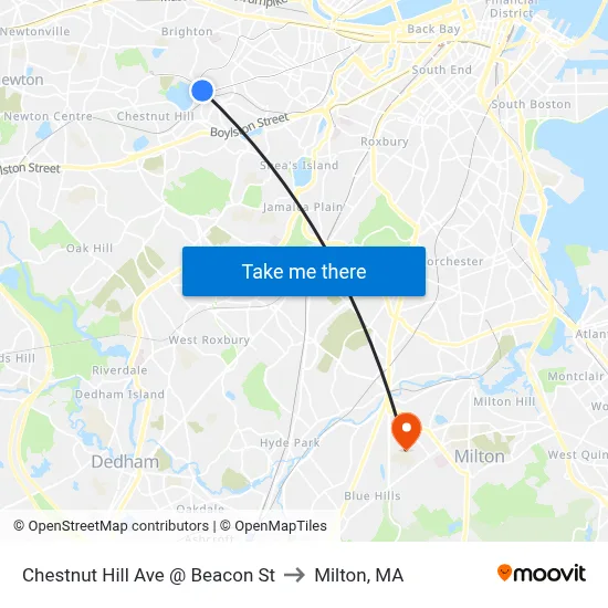 Chestnut Hill Ave @ Beacon St to Milton, MA map