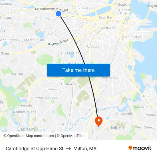Cambridge St Opp Hano St to Milton, MA map