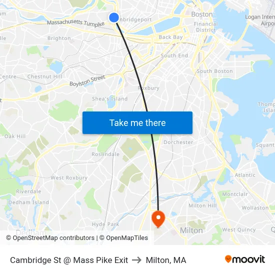 Cambridge St @ Mass Pike Exit to Milton, MA map