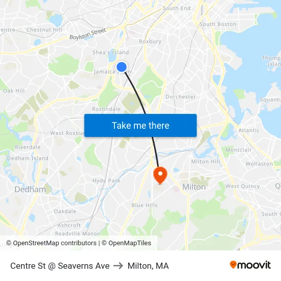 Centre St @ Seaverns Ave to Milton, MA map