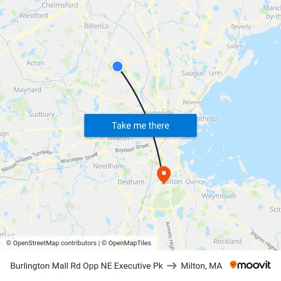 Burlington Mall Rd Opp NE Executive Pk to Milton, MA map