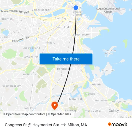 Congress St @ Haymarket Sta to Milton, MA map