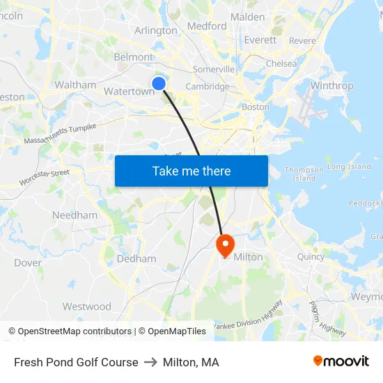 Fresh Pond Golf Course to Milton, MA map