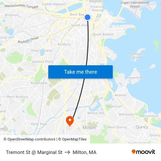Tremont St @ Marginal St to Milton, MA map