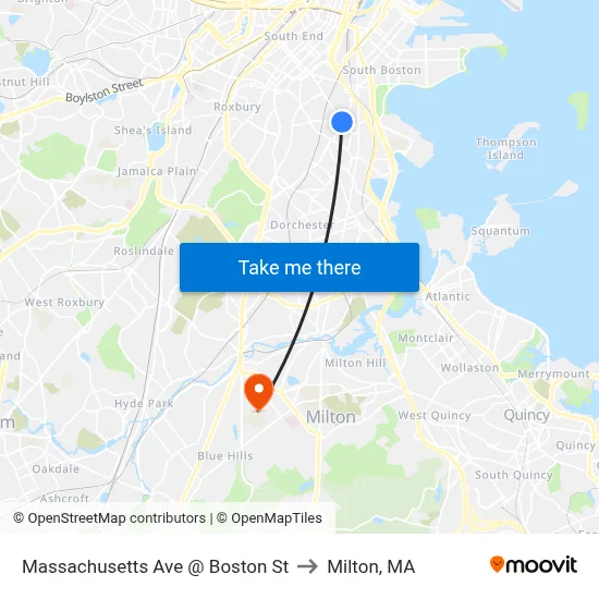 Massachusetts Ave @ Boston St to Milton, MA map