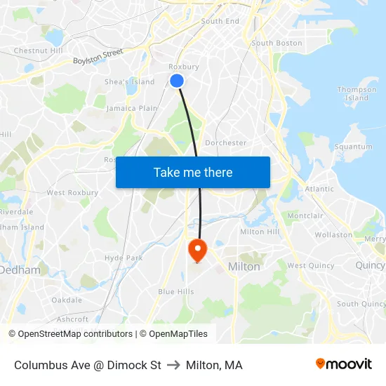 Columbus Ave @ Dimock St to Milton, MA map