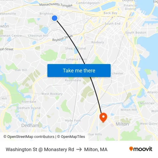 Washington St @ Monastery Rd to Milton, MA map