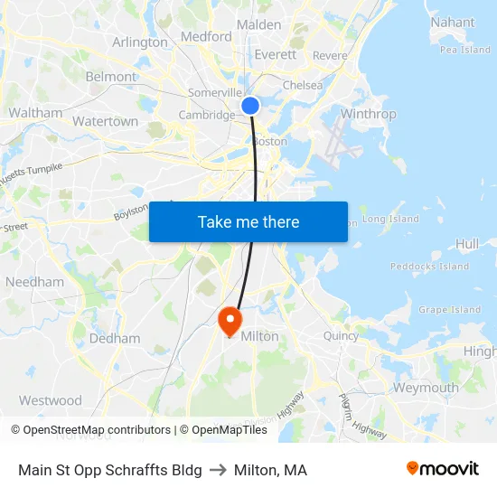 Main St Opp Schraffts Bldg to Milton, MA map
