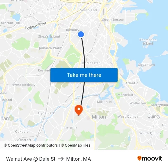 Walnut Ave @ Dale St to Milton, MA map
