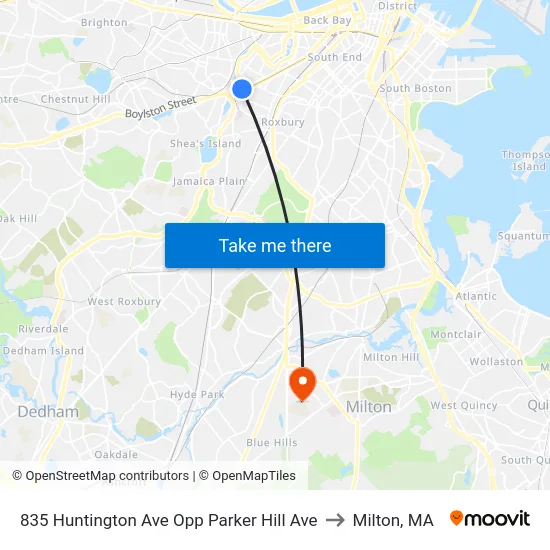835 Huntington Ave Opp Parker Hill Ave to Milton, MA map