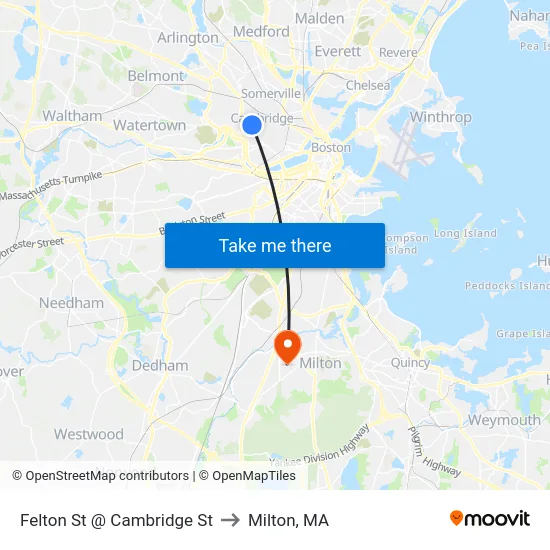 Felton St @ Cambridge St to Milton, MA map