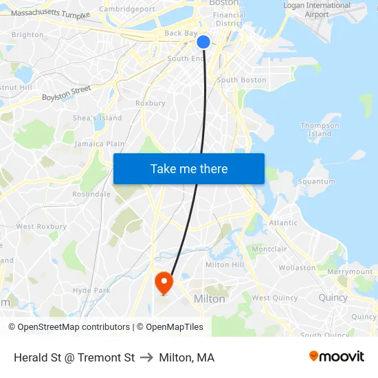 Herald St @ Tremont St to Milton, MA map