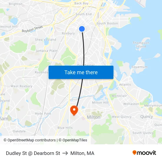 Dudley St @ Dearborn St to Milton, MA map
