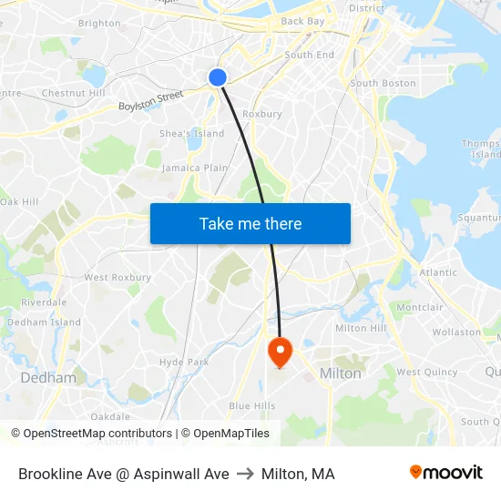 Brookline Ave @ Aspinwall Ave to Milton, MA map