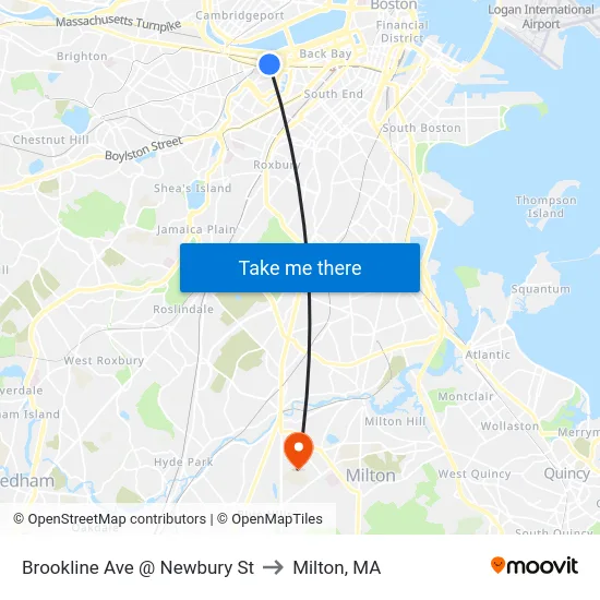 Brookline Ave @ Newbury St to Milton, MA map