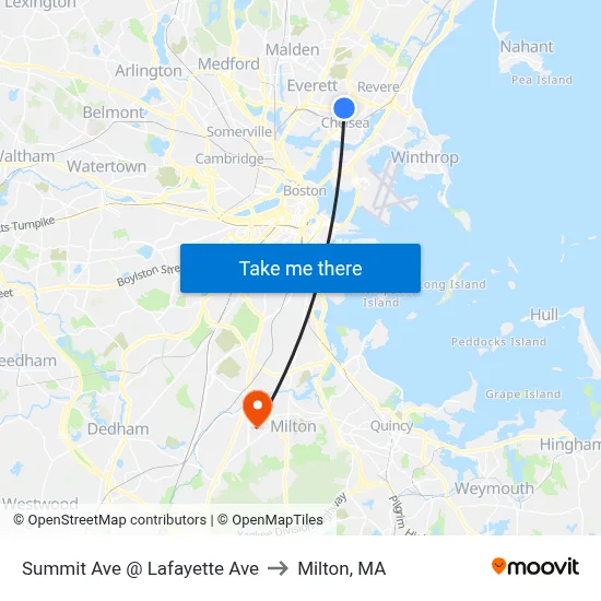 Summit Ave @ Lafayette Ave to Milton, MA map