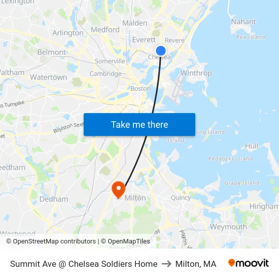 Summit Ave @ Chelsea Soldiers Home to Milton, MA map