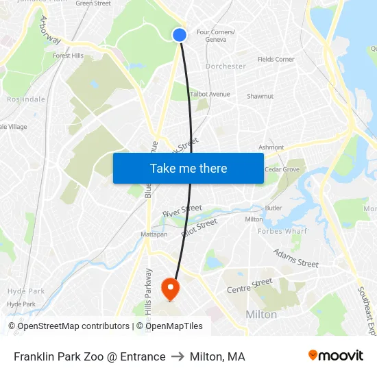 Franklin Park Zoo @ Entrance to Milton, MA map