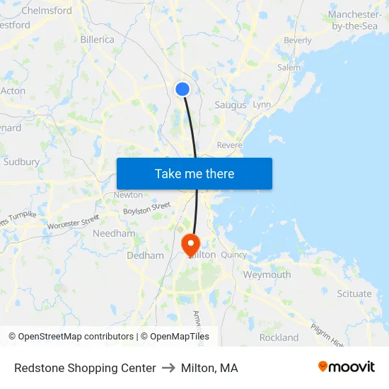 Redstone Shopping Center to Milton, MA map