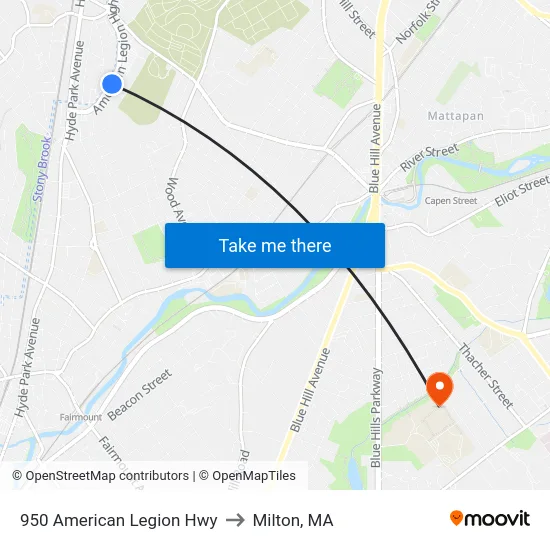 950 American Legion Hwy to Milton, MA map
