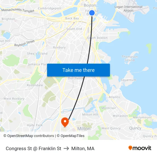Congress St @ Franklin St to Milton, MA map