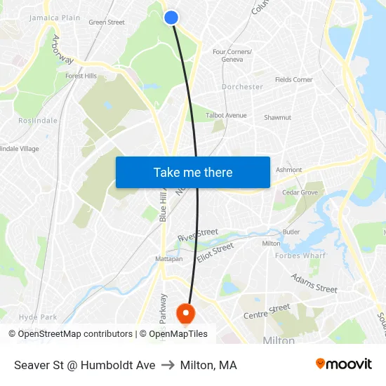 Seaver St @ Humboldt Ave to Milton, MA map