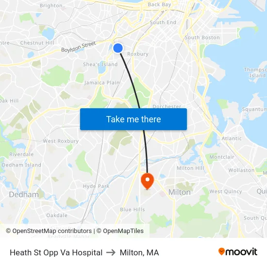 Heath St Opp Va Hospital to Milton, MA map