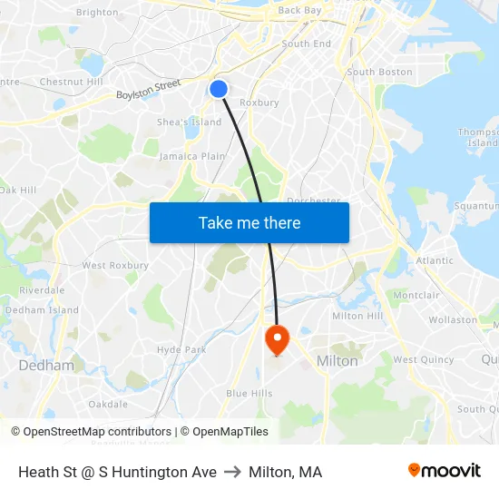 Heath St @ S Huntington Ave to Milton, MA map