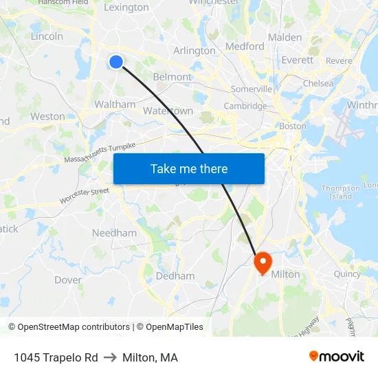 1045 Trapelo Rd to Milton, MA map