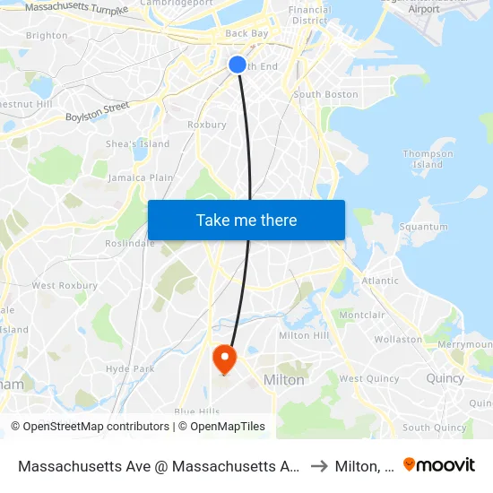 Massachusetts Ave @ Massachusetts Ave Station to Milton, MA map