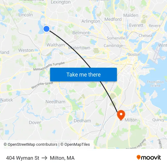 404 Wyman St to Milton, MA map