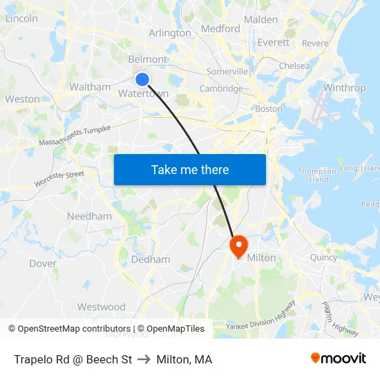 Trapelo Rd @ Beech St to Milton, MA map