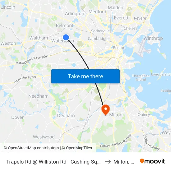 Trapelo Rd @ Williston Rd - Cushing Square to Milton, MA map