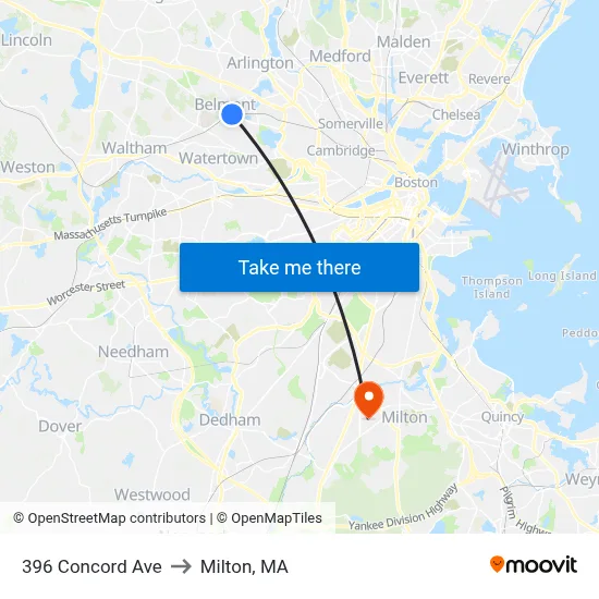 396 Concord Ave to Milton, MA map