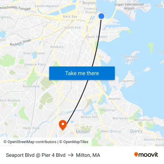 Seaport Blvd @ Pier 4 Blvd to Milton, MA map