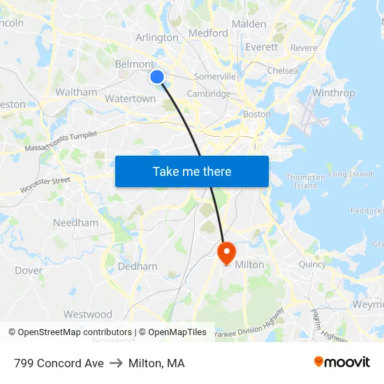 799 Concord Ave to Milton, MA map