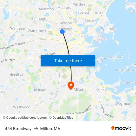 454 Broadway to Milton, MA map