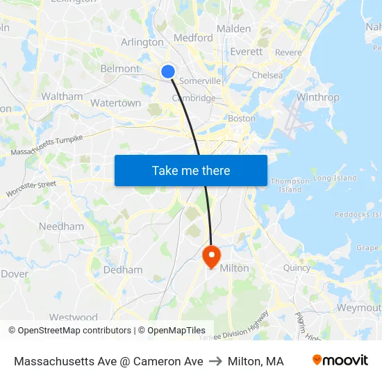 Massachusetts Ave @ Cameron Ave to Milton, MA map