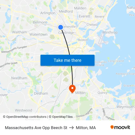 Massachusetts Ave Opp Beech St to Milton, MA map